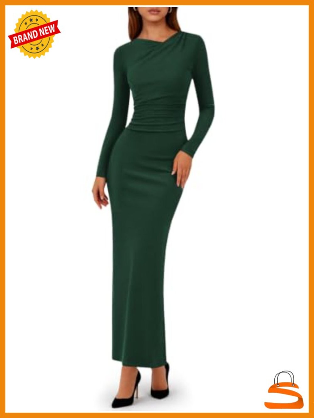 Long Sleeve Asymmetrical Neck Maxi Bodycon Formal Wedding Guest Dress
